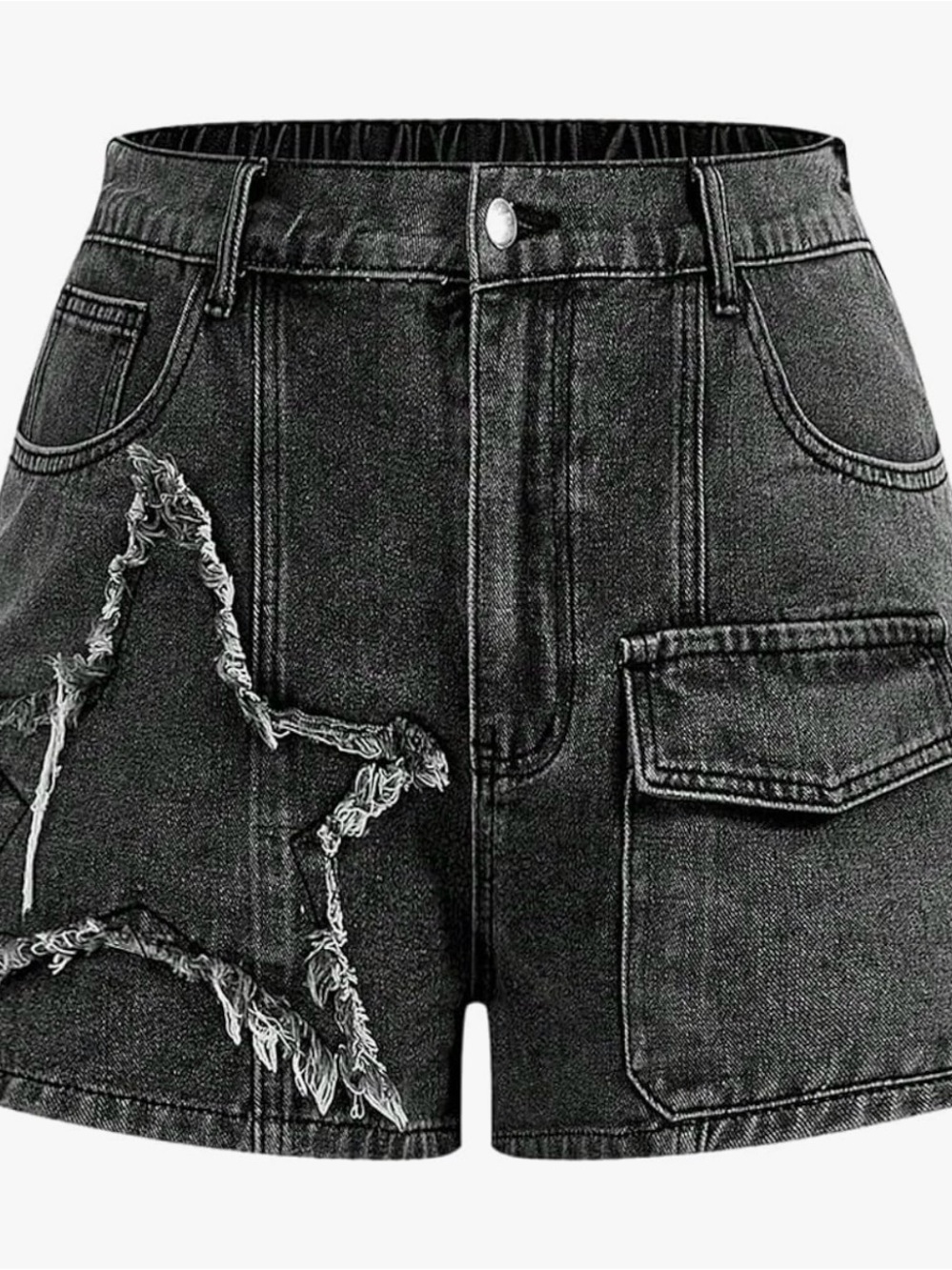 Black Distressed Star Denim Shorts - Women